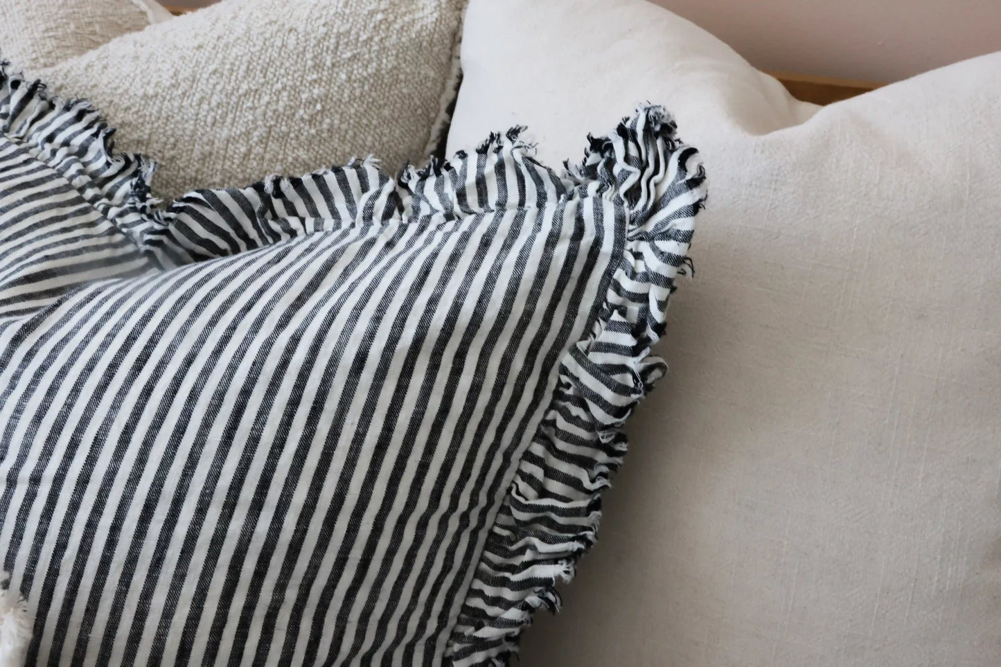 Hallie Charcoal Stripe Ruffle Cushion