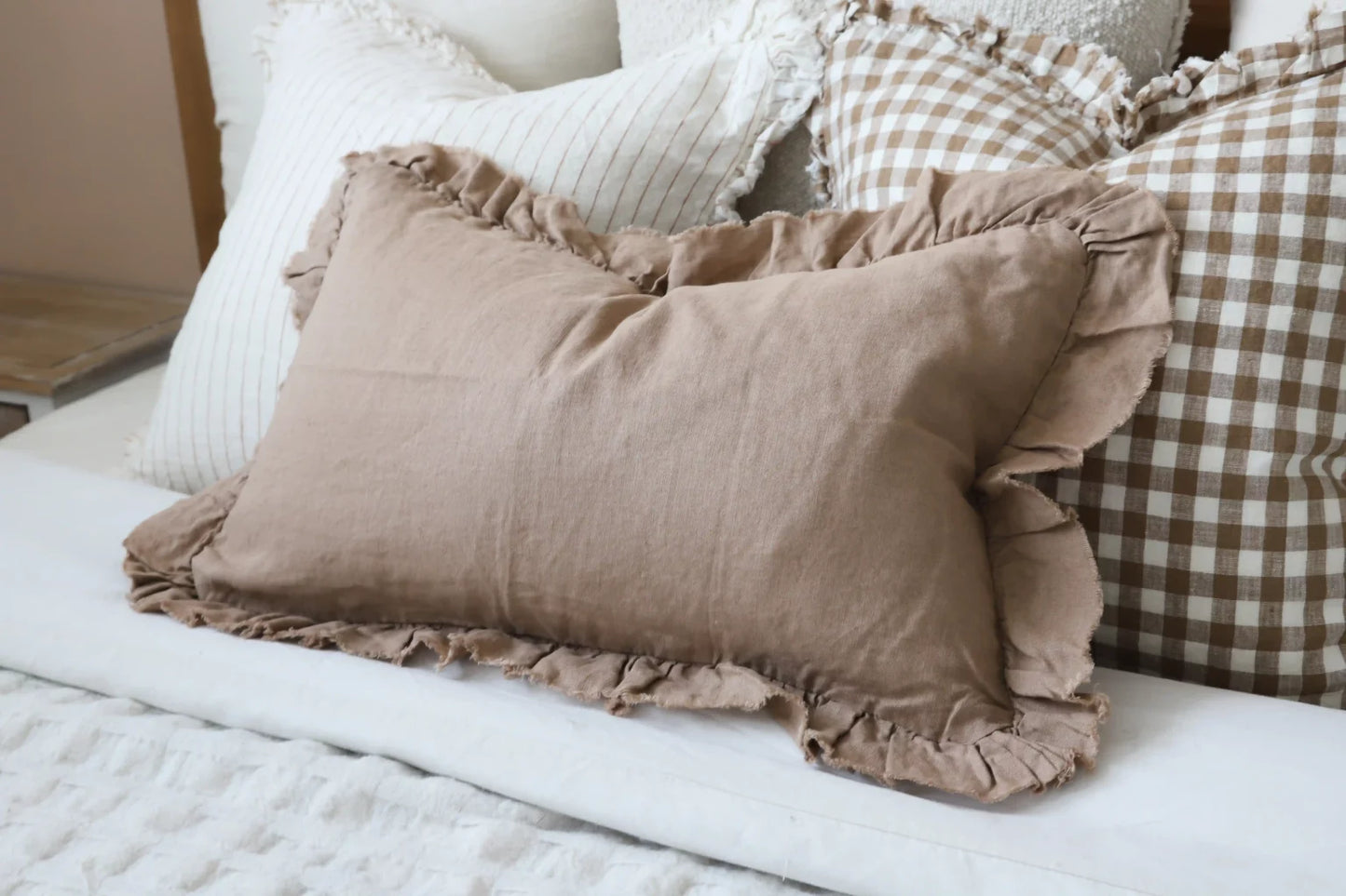 Hallie Coffee Ruffle Cushion