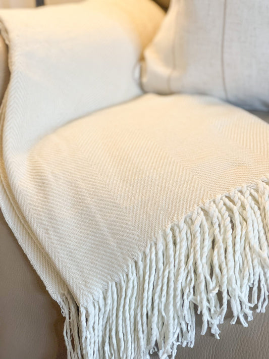 Cream and Beige Tassel Throw