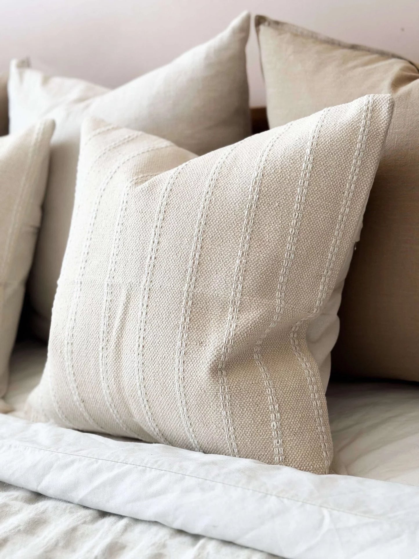 India Cream Stripe Cushion - 2 Sizes