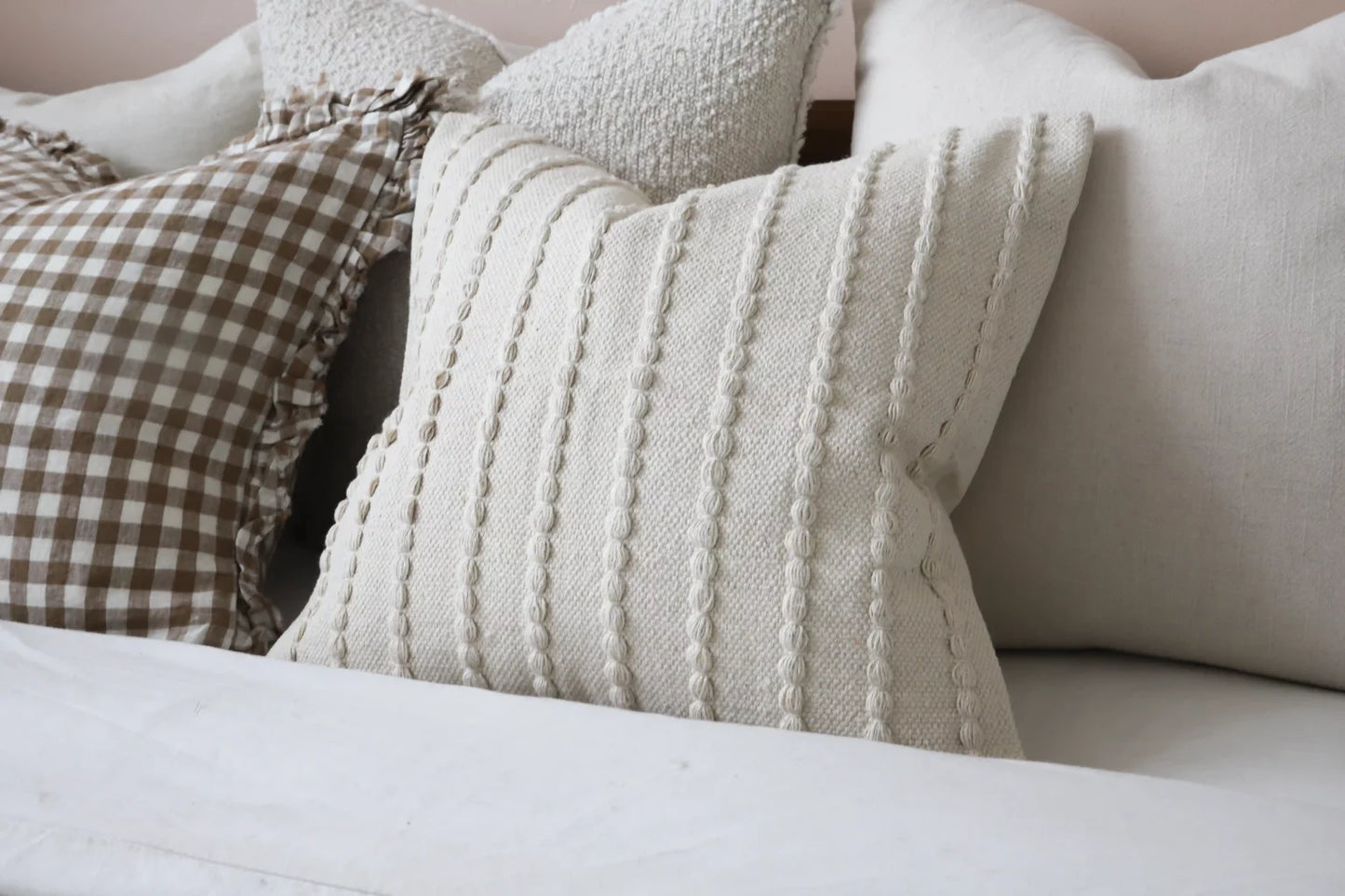 India Cream Textured Stripe Cushion