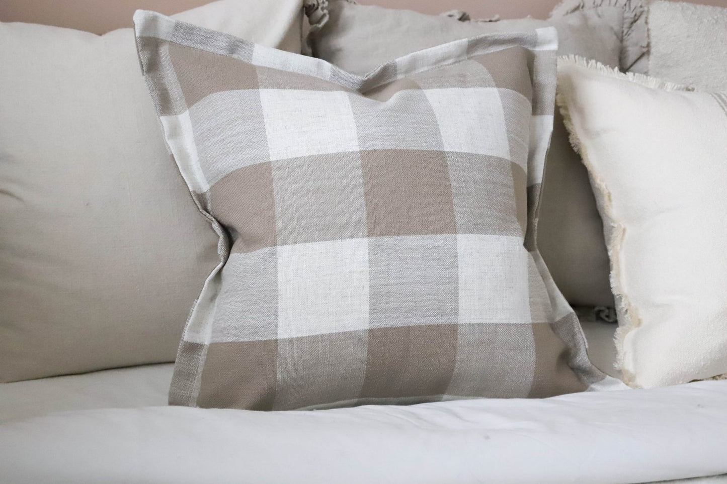 Ella Flanged Edge Brown and Cream Cushion