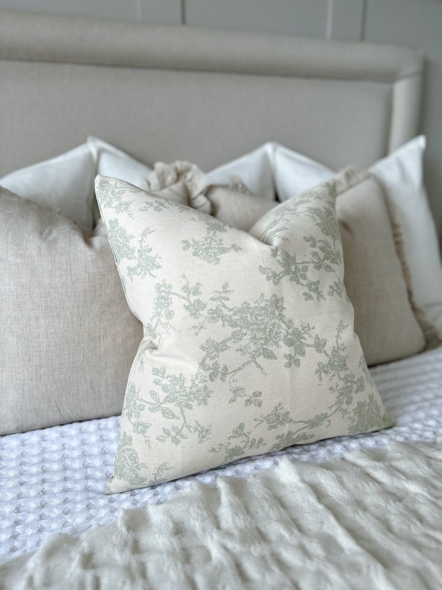 Aria Green Floral Print Cushion