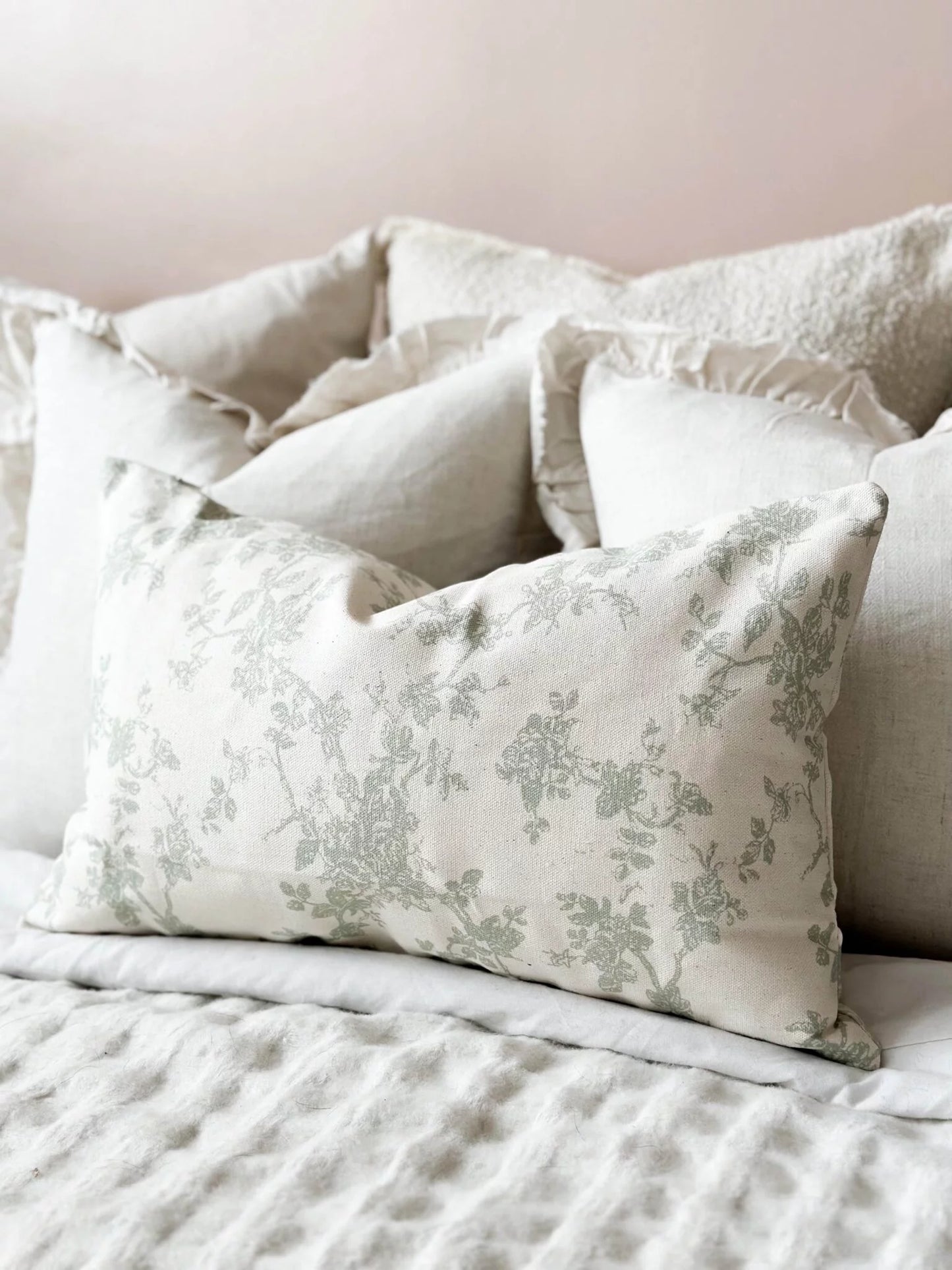 Aria Green Floral Print Cushion