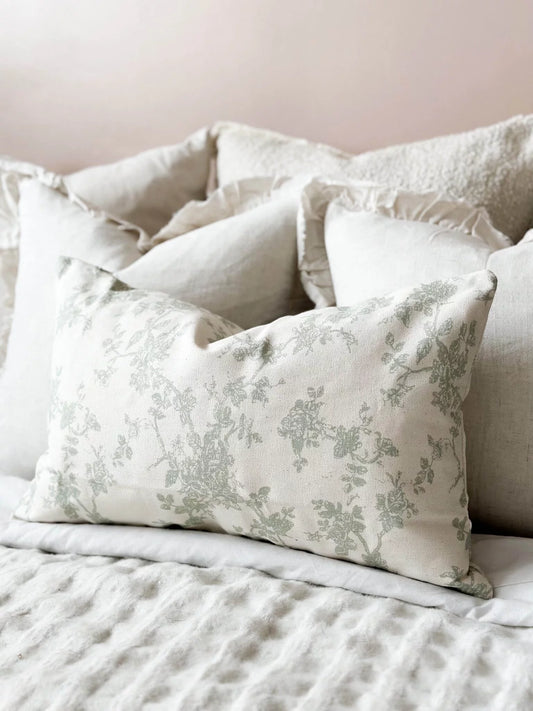 Aria Green Floral Print Cushion 50 x 30