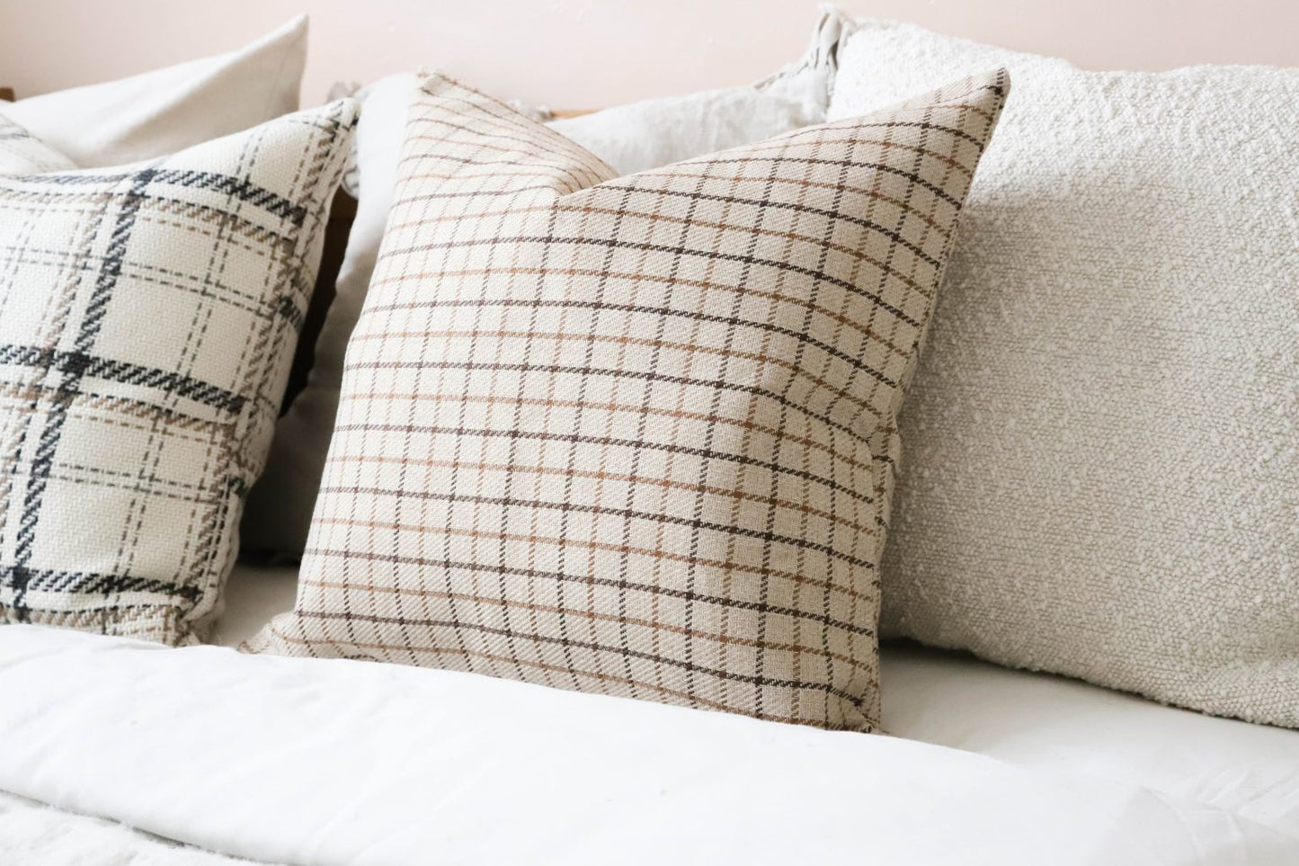 Country Beige Grid Cushion