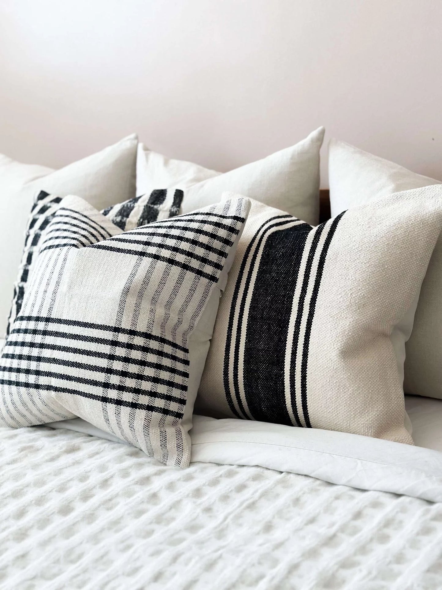 India Grid Pattern Black and Cream Cushion 45 x 45