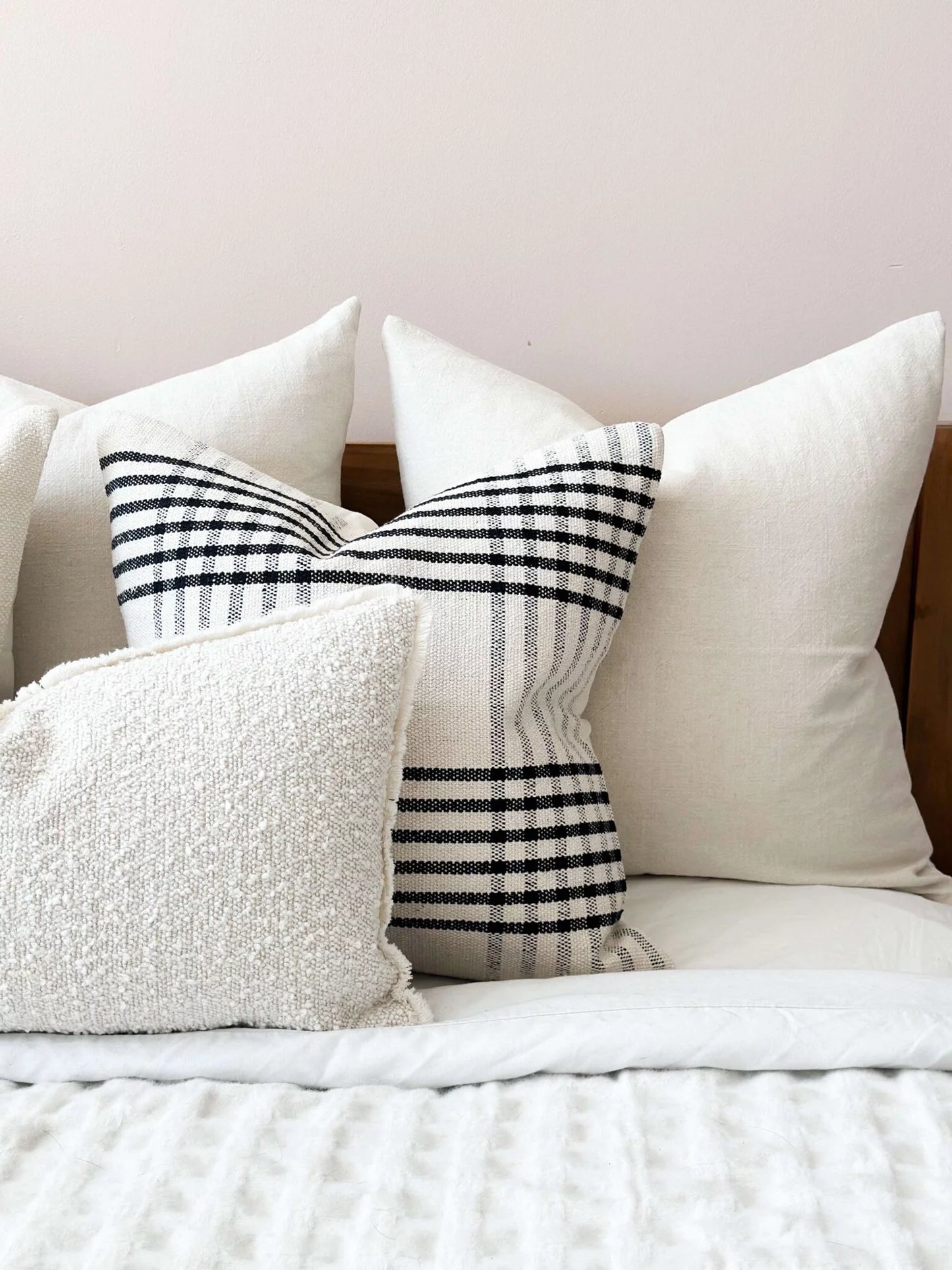 India Grid Pattern Black and Cream Cushion 45 x 45