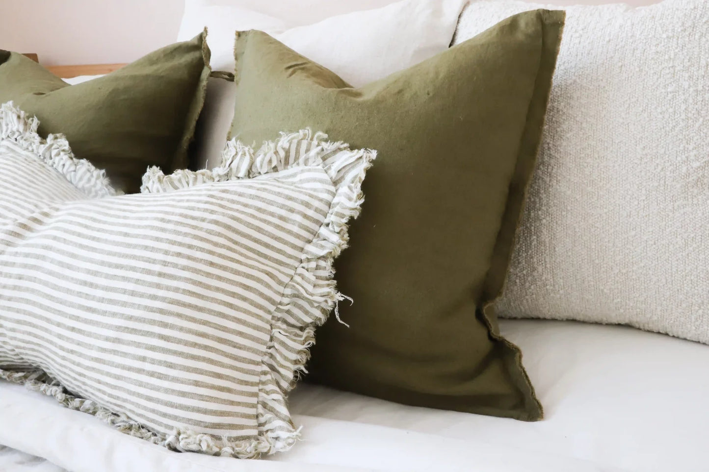 Hallie Olive Stripe Ruffle Cushion