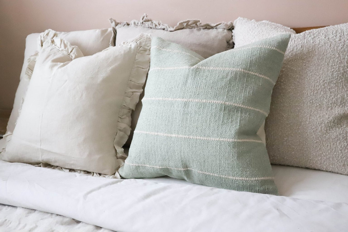 India Sage Green Stripe Cushion