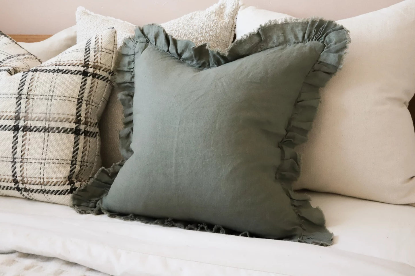 Hallie Khaki Ruffle Cushion