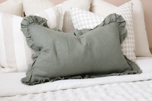 Hallie Khaki Ruffle Cushion 50 x 30