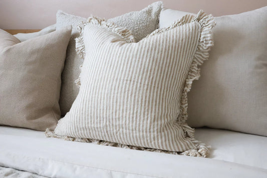 Hallie Light Brown Stripe Ruffle Cushion