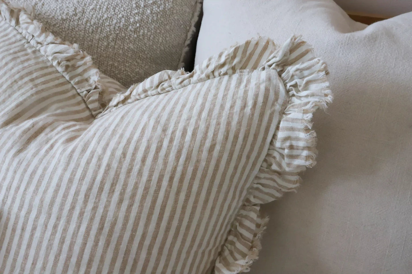 Hallie Light Brown Stripe Ruffle Cushion