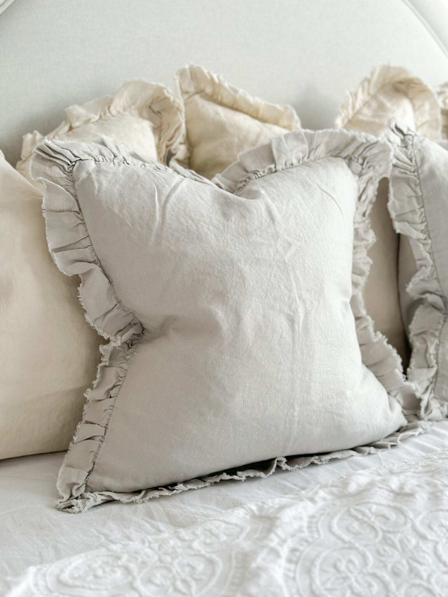 Hallie Light Grey Ruffle Cushion