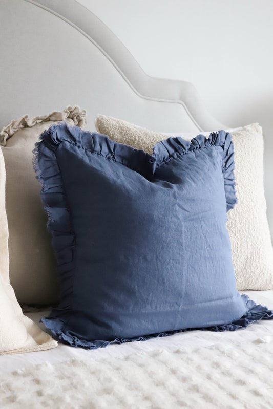 Hallie Navy Ruffle Cushion