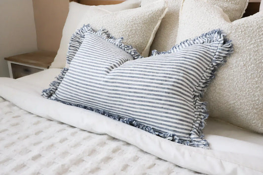 Hallie Navy Stripe Ruffle Cushion 50 x 30