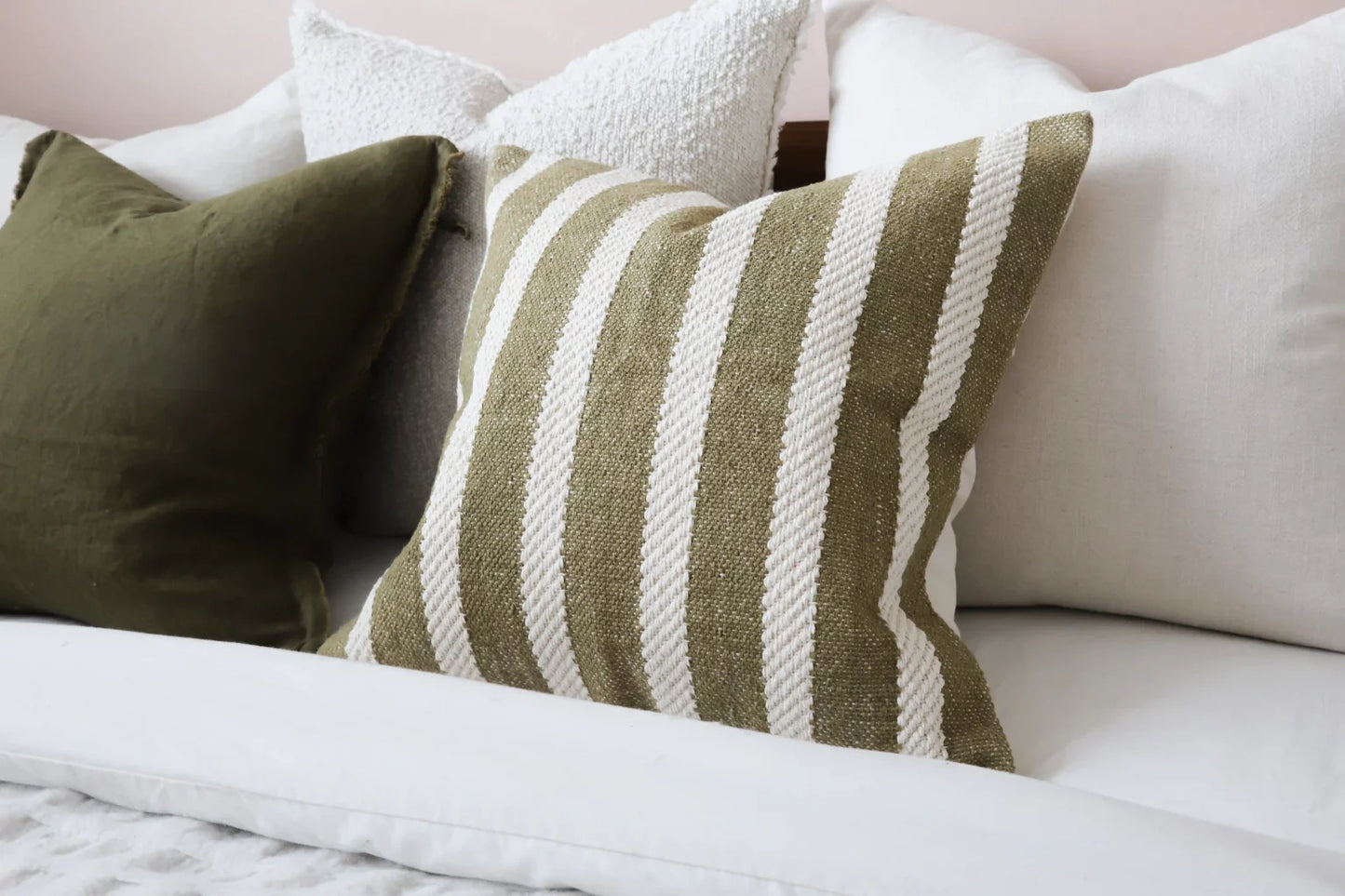 India Olive Rope Stripe Cushion