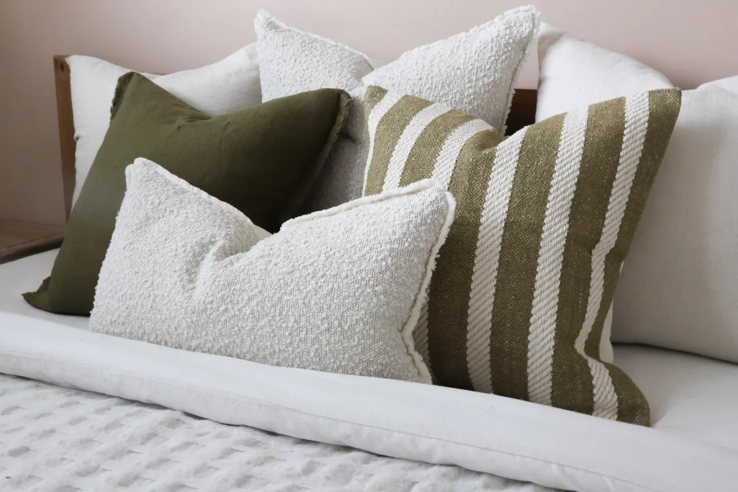 India Olive Rope Stripe Cushion