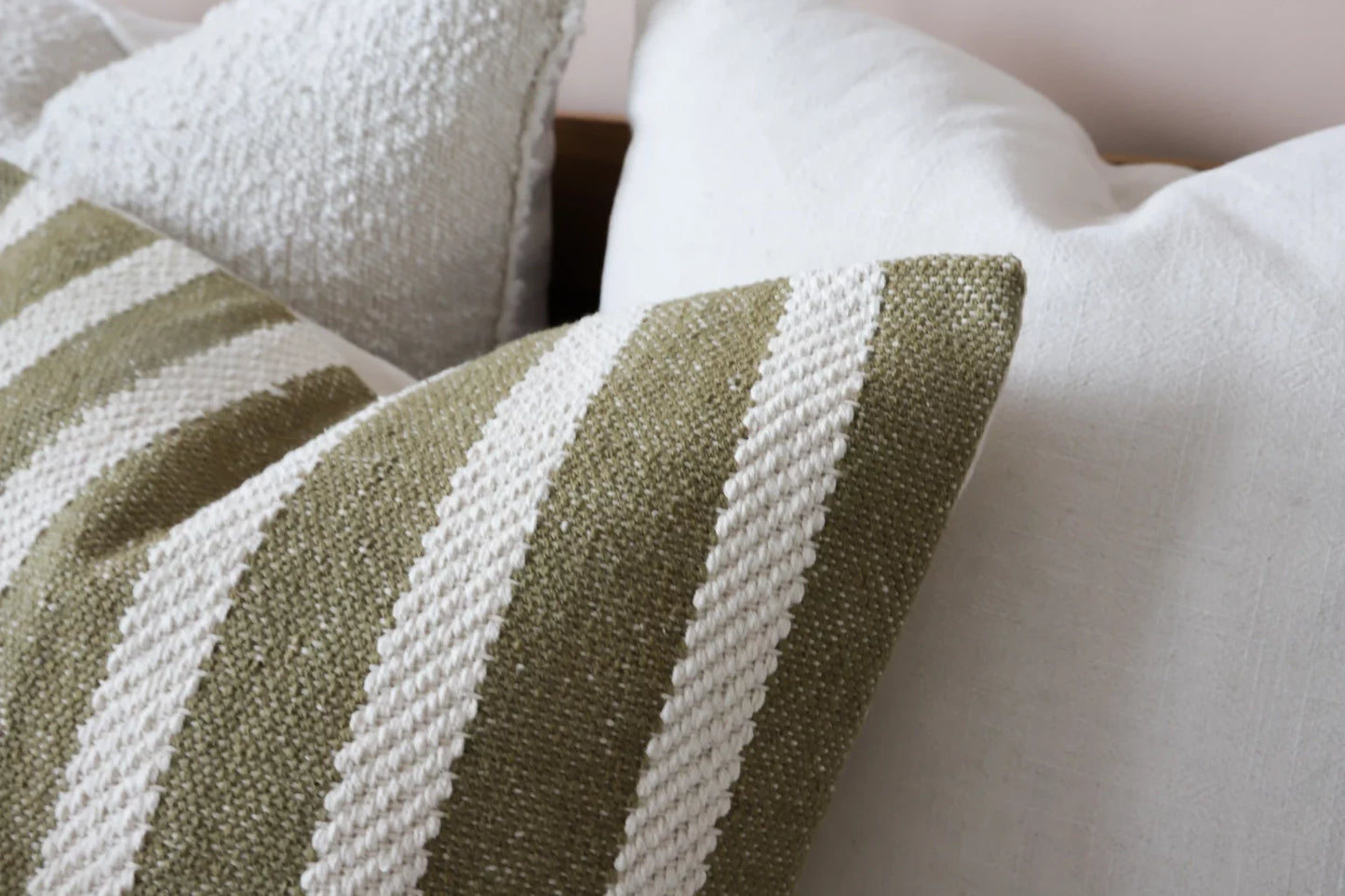 India Olive Rope Stripe Cushion