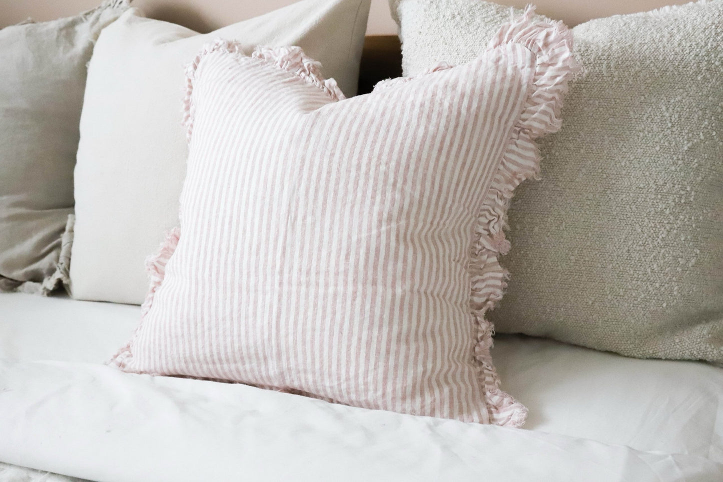 Hallie Pink Stripe Ruffle Cushion