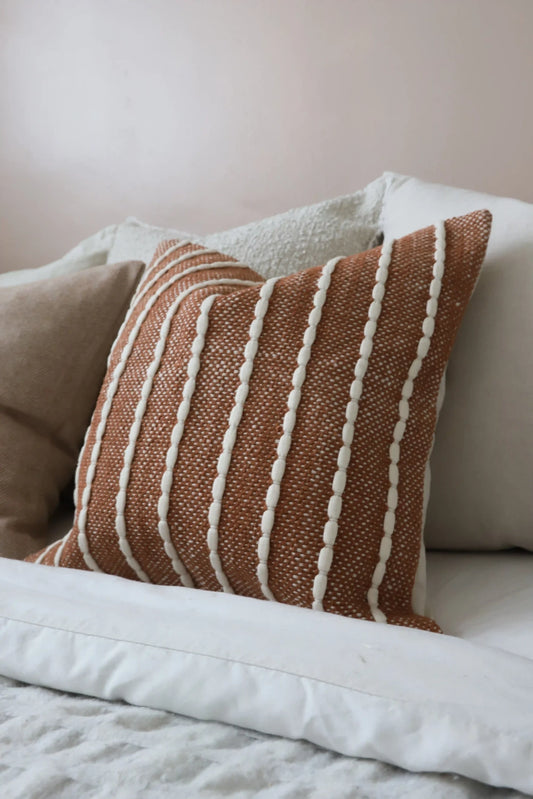 India Rust Textured Stripe Cushion