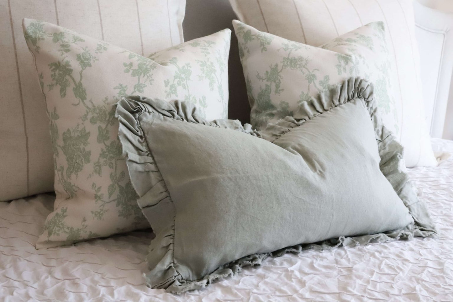 Hallie Sage Green Ruffle Cushion