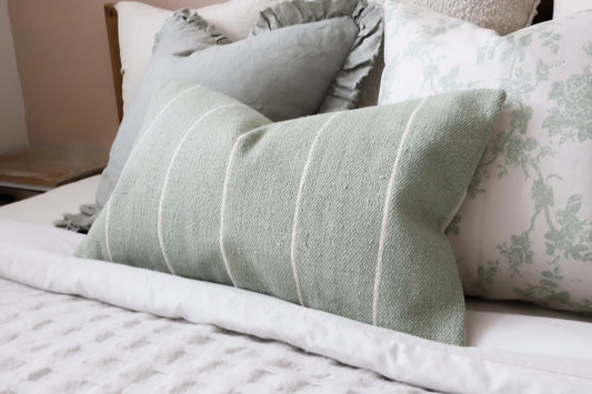 India Sage Green Stripe Cushion 50 x 30