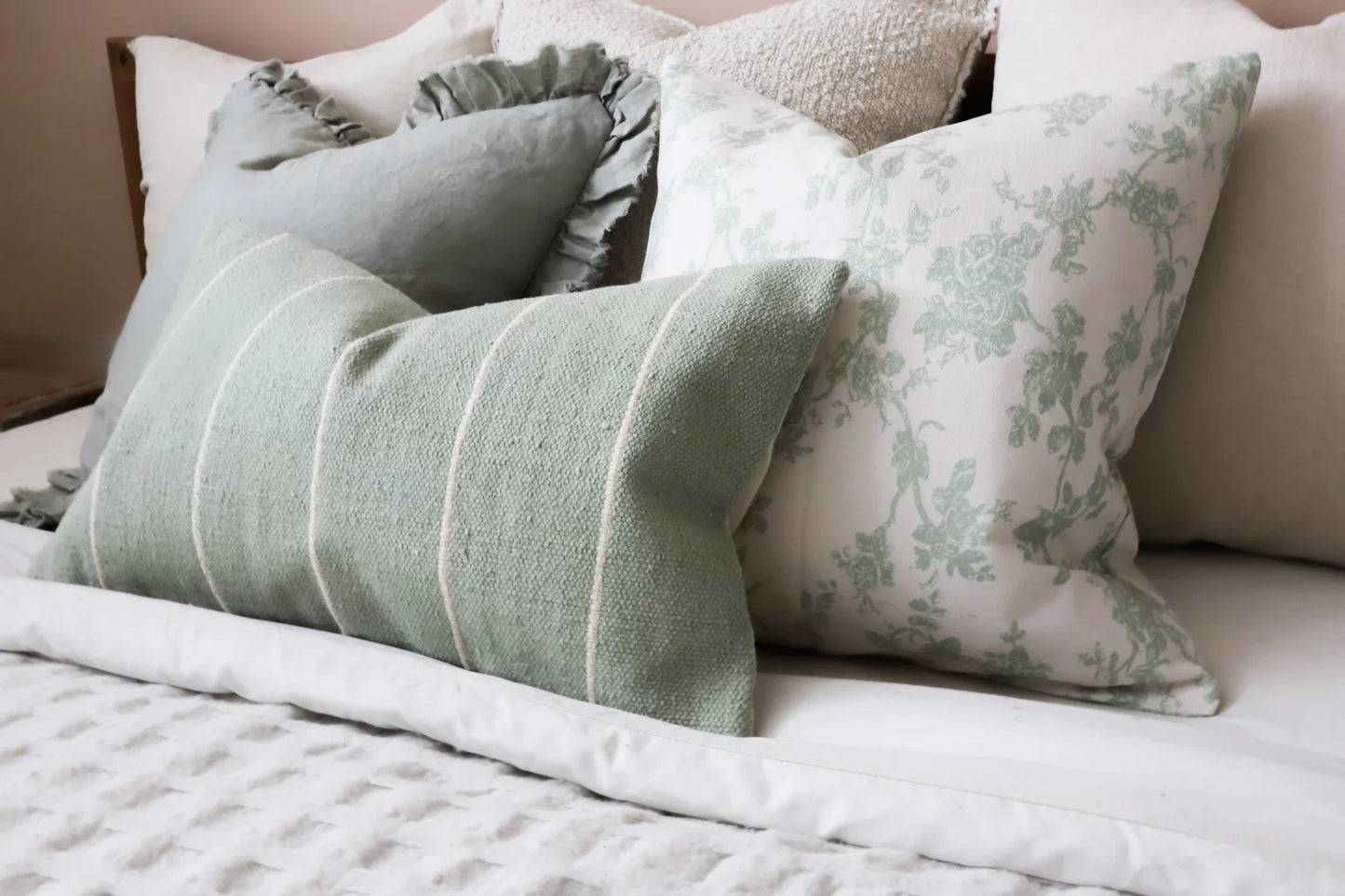 India Sage Green Stripe Cushion 50 x 30
