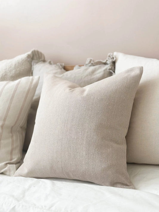 Tia Beige Herringbone Cushion