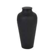 Matt Black Hammered Vase with Lid