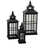 Set of 3 Black Window Style Lanterns with Open Top